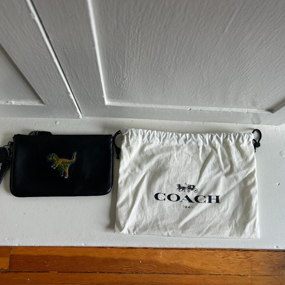Black Leather Coach Wristlet with "Coach Beasts"  Rexy Dinosaur - Picture 7 of 7